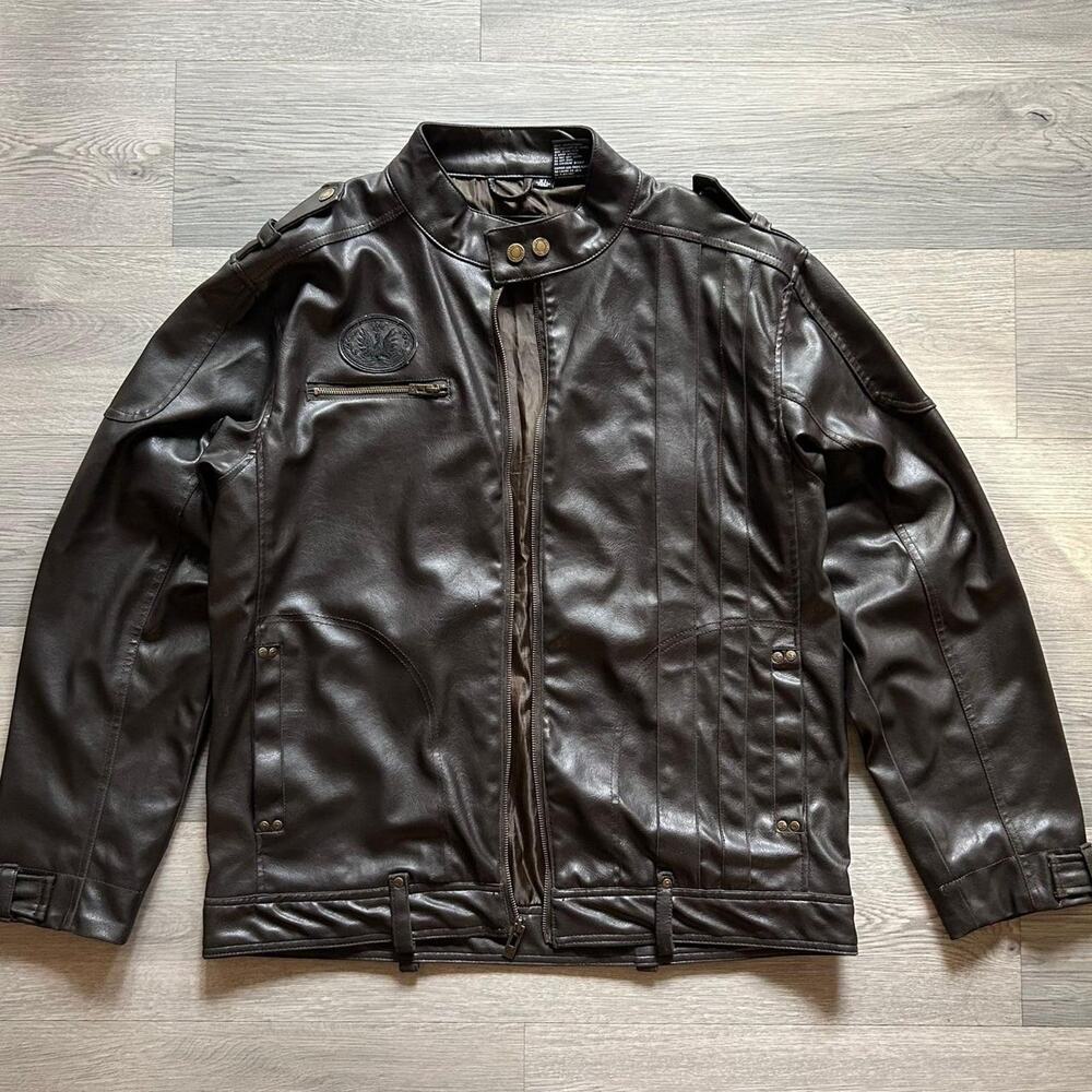 Vintage Y2K Point Zero Brown Cafe Racer Moto Jacket XL